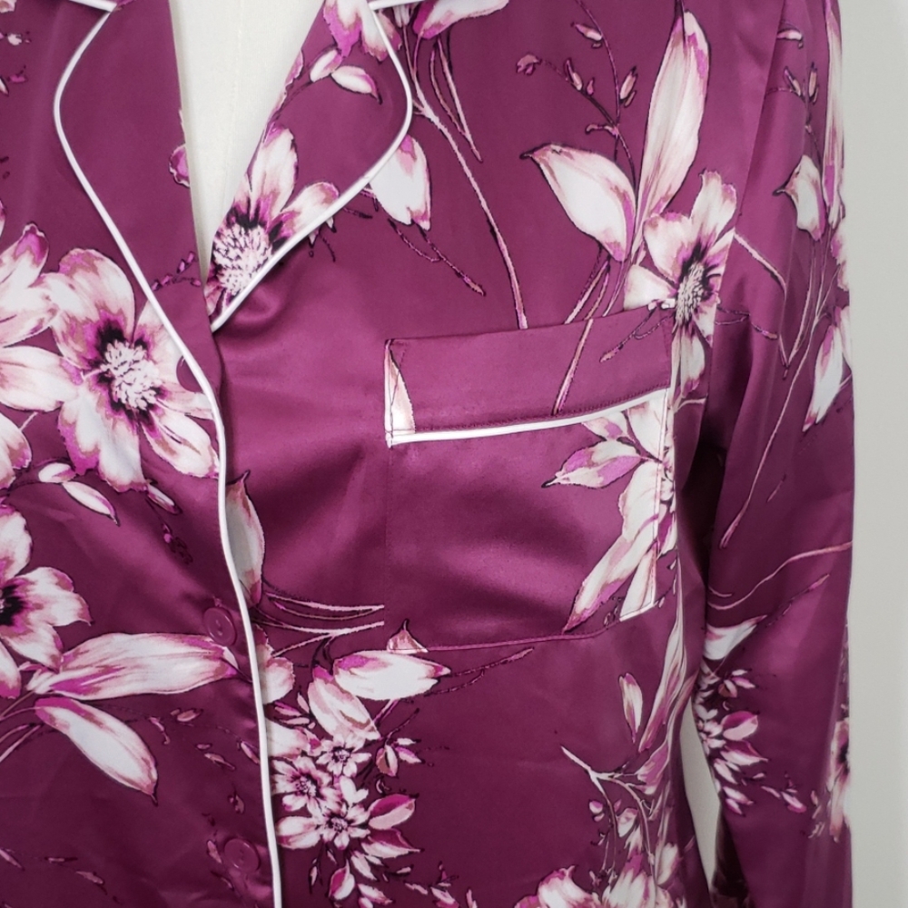 Linea Donatella Purple Floral Silky Sleepshirt, M - Picture 2 of 6